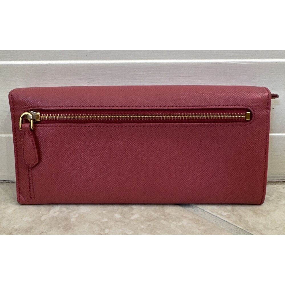 PRADA Saffiano Leather Long Continental Wallet Pink Gold Tone Hardware - Picture 3 of 15